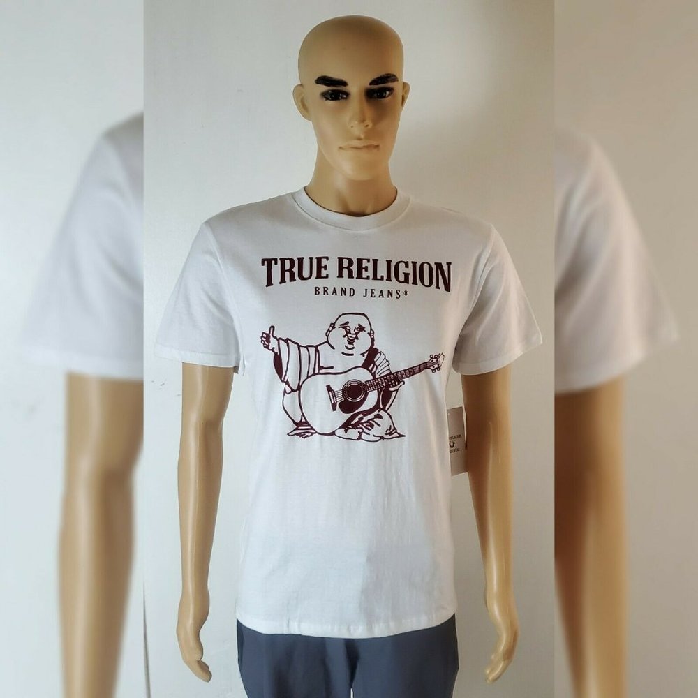 TRUE RELIGION LOUNGEWEAR GUITAR BHUDA LOGO TSHIRT MEN SHORT SLEEVE  WHITE